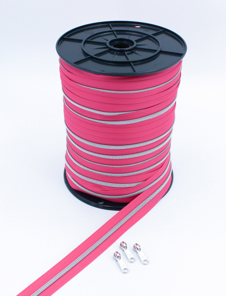 Endlosreißverschluss metallisiert pink/ silber (1m)